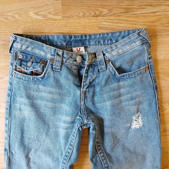 True Religion Woodstock Distressed Flare Jeans Size 29 - Picture 3 of 7